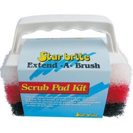 Star Brite skrubber kit med håndtag, pad fin, medium & grov